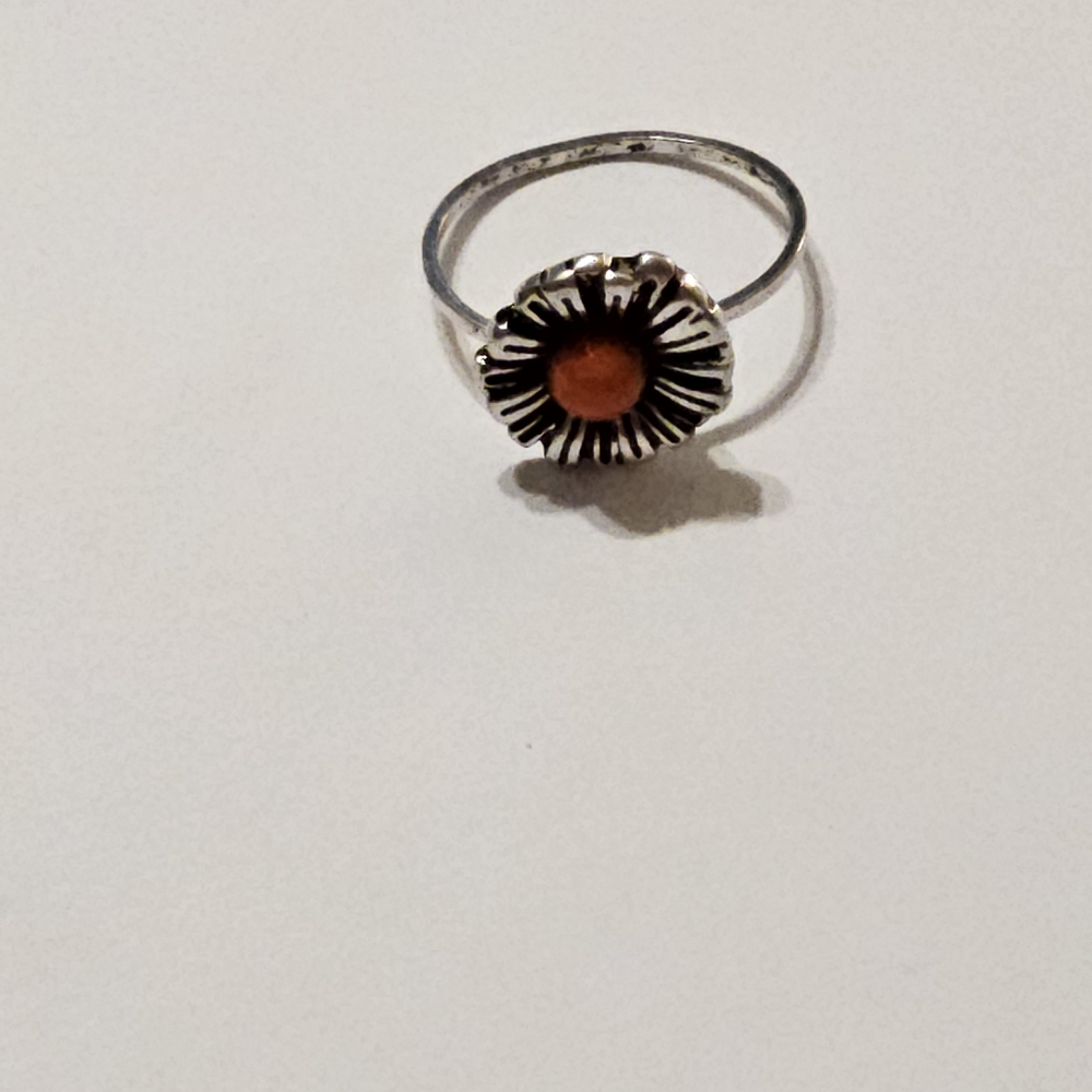 Silver and Orange Floral Ring